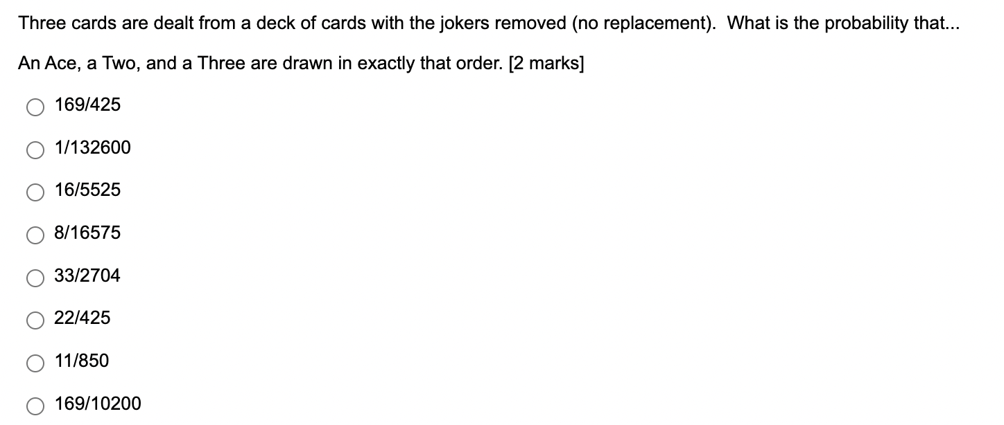 Solved Three cards are dealt from a deck of cards with the