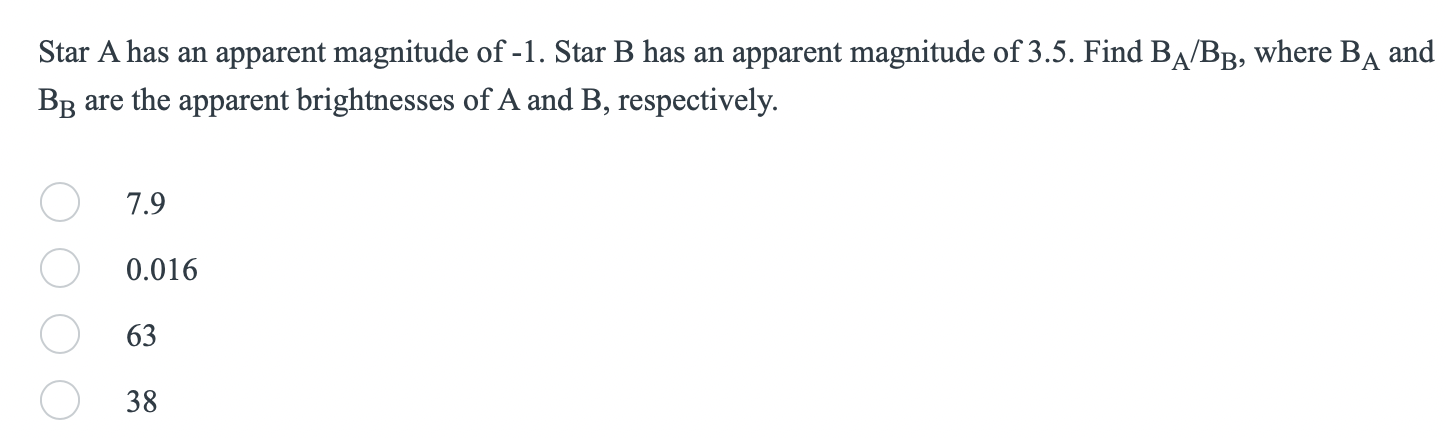 Solved Star A has an apparent magnitude of -1. Star B has an | Chegg.com