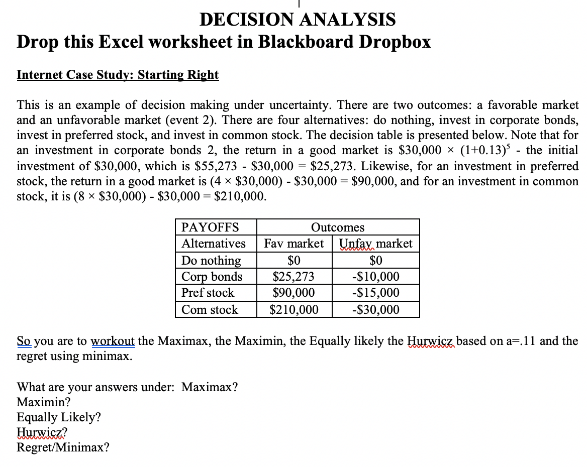 the mba decision case study solution excel