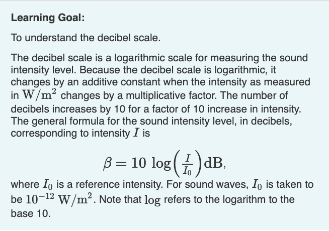 Solved A What Is The Sound Intensity Level β In Decibels 0499