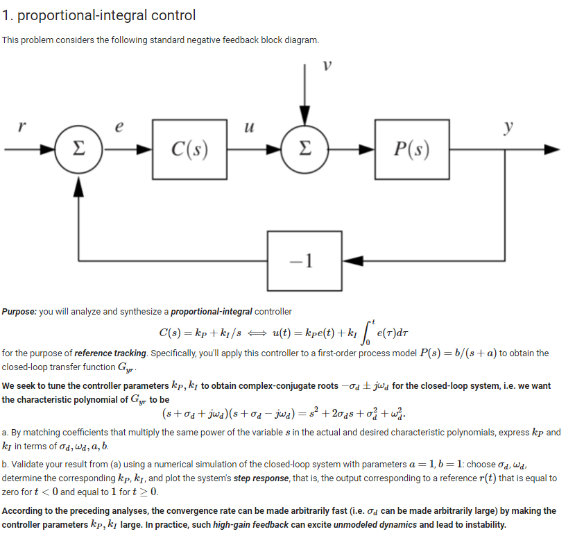 Solved 1. proportional-integral control This problem | Chegg.com
