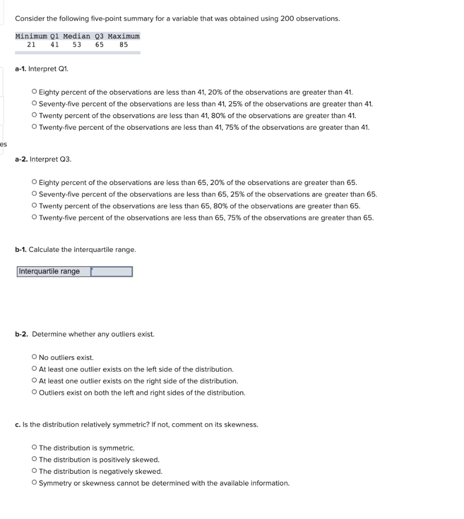 Solved Consider The Following Five-point Summary For A | Chegg.com