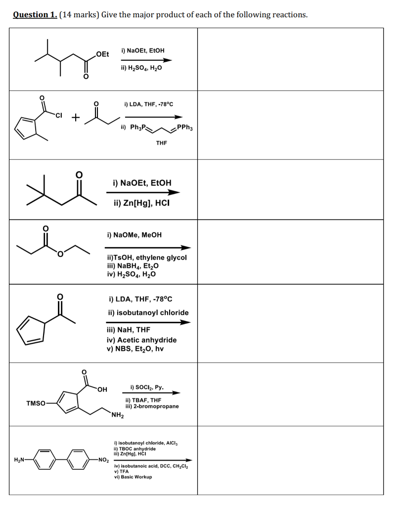 Solved Question 1. (14 marks) Give the major product of each | Chegg.com