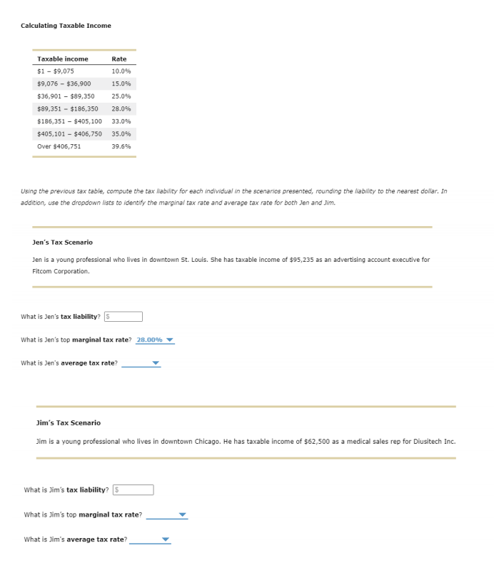 Solved Calculating Taxable income Rate 10.0% Taxable income | Chegg.com