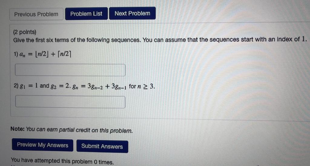 Solved Previous Problem Problem List Next Problem (2 points) | Chegg.com