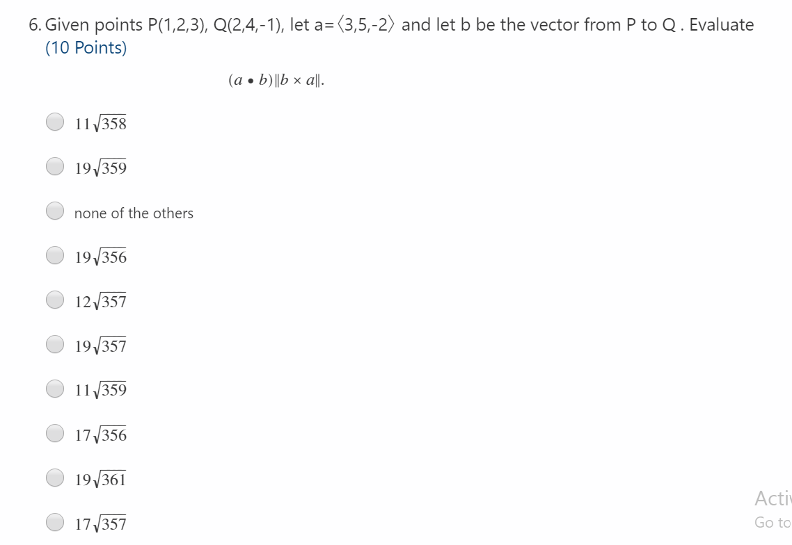 Solved 6. Given Points P(1,2,3), Q(2,4,-1), Let A=(3,5,-2) | Chegg.com