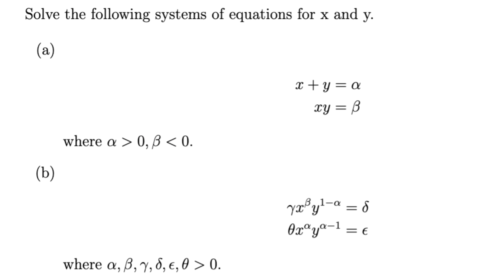 Solved Solve the following systems of equations for x and y.
