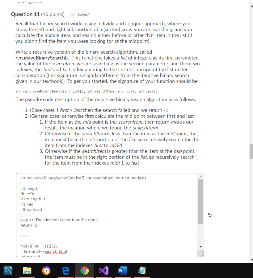 Solved Question 11 (10 points) Saved Recall that binary | Chegg.com