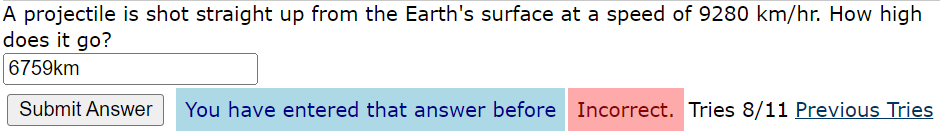 Solved A projectile is shot straight up from the Earth's | Chegg.com