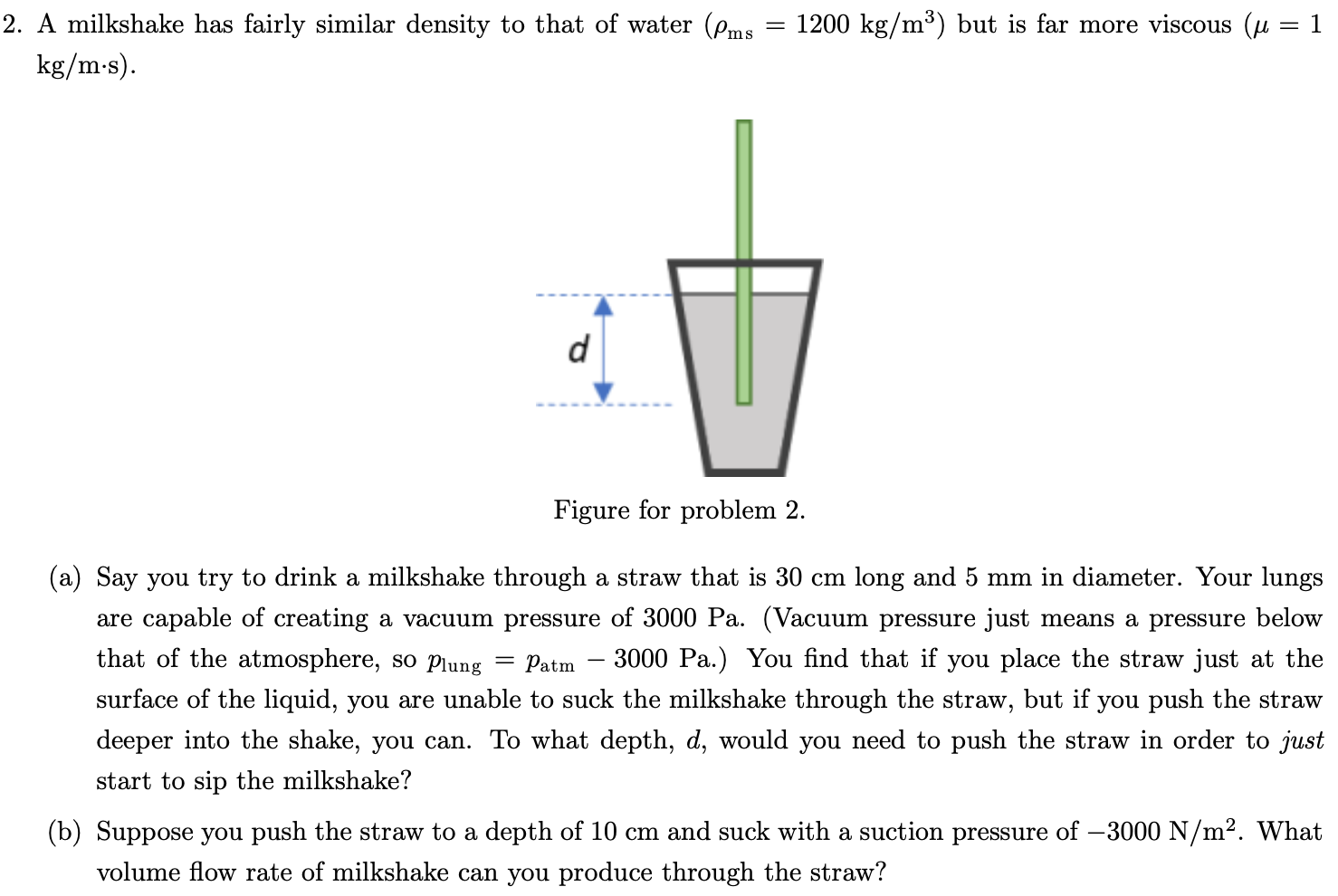 Solved 2. A milkshake has fairly similar density to that of