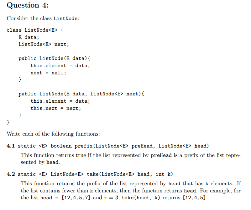 Solved Question 4: Consider the class ListNode: class | Chegg.com