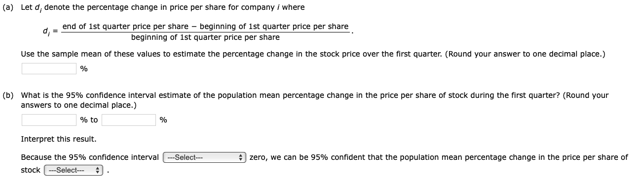 Solved Suppose the price per share of stock for a sample of | Chegg.com