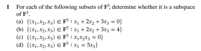 Solved 1 ﻿For Each Of The Following Subsets Of F3, | Chegg.com