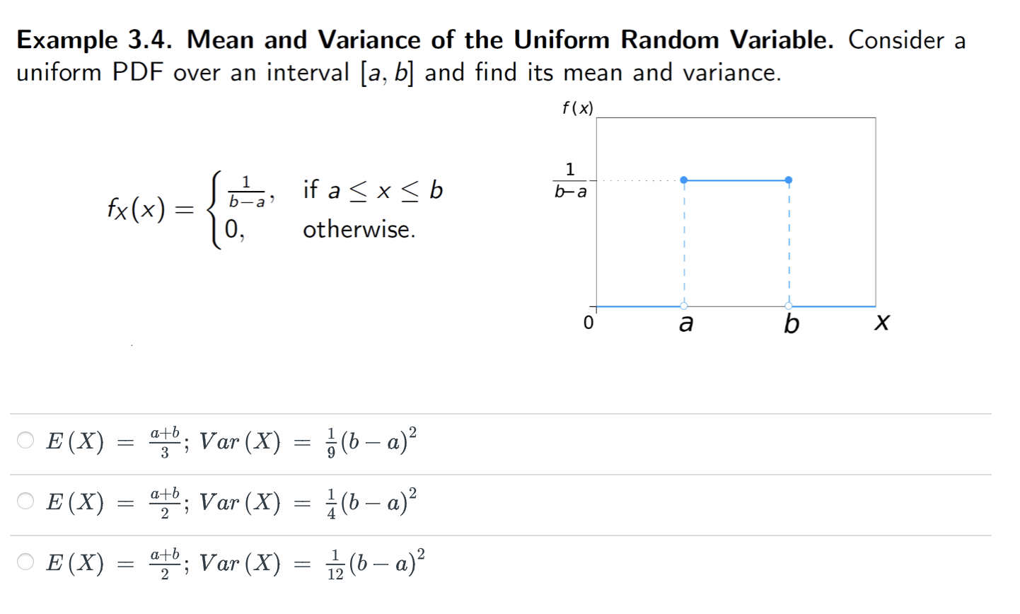 Solved Example 3.4. Mean and Variance of the Uniform Random | Chegg.com