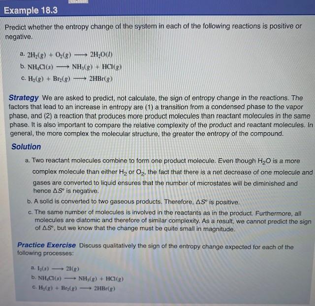 Solved Example 18.1 Predict whether the entropy change is