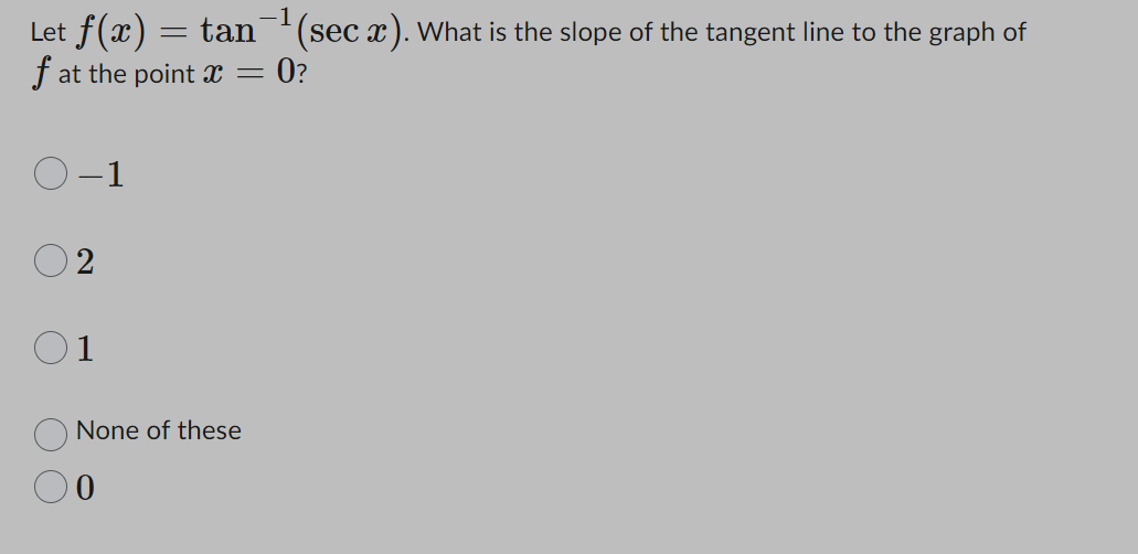 Solved Let F X Tan−1 Secx What Is The Slope Of The