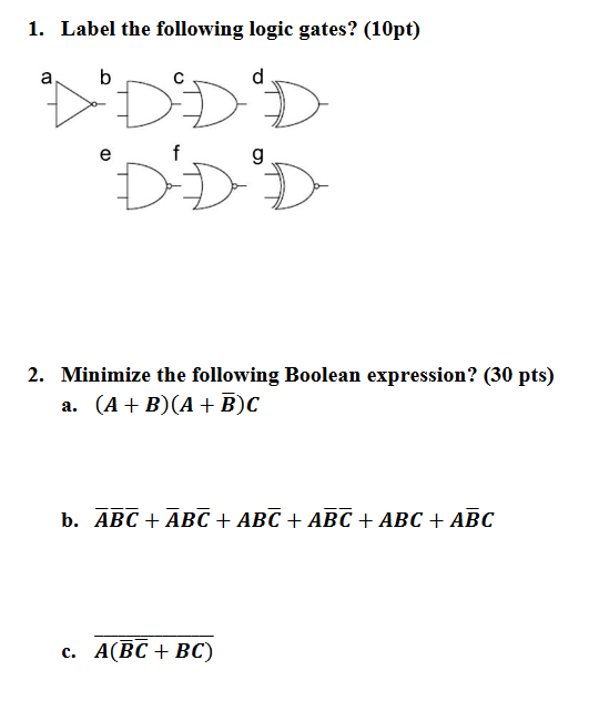 Solved 1. Label the following logic gates? (10pt) a b d VD | Chegg.com