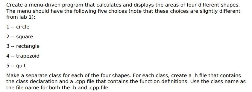 Solved Create a menu-driven program that calculates and | Chegg.com