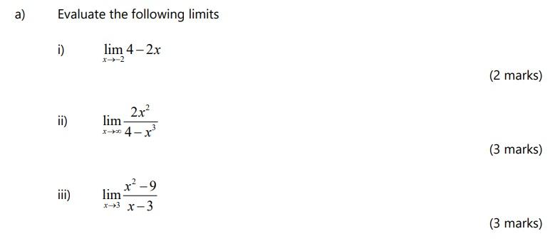 Solved A Evaluate The Following Limits I Limx→−24−2x 2