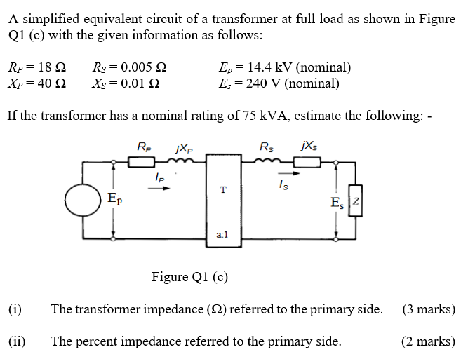 Solved A simplified equivalent circuit of a transformer at | Chegg.com