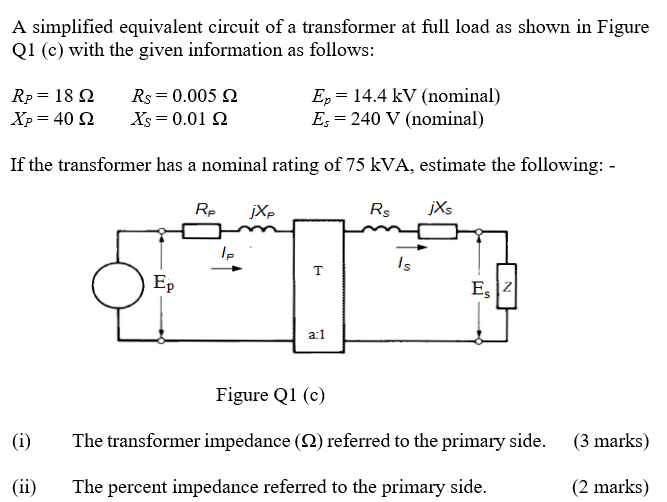 Solved A Simplified Equivalent Circuit Of A Transformer At | Chegg.com