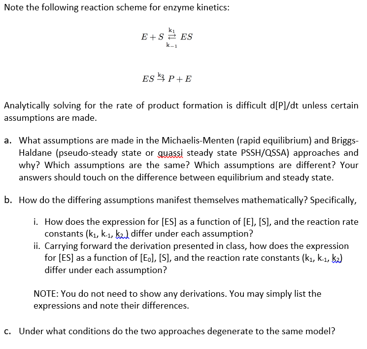 Note The Following Reaction Scheme For Enzyme Kine Chegg Com