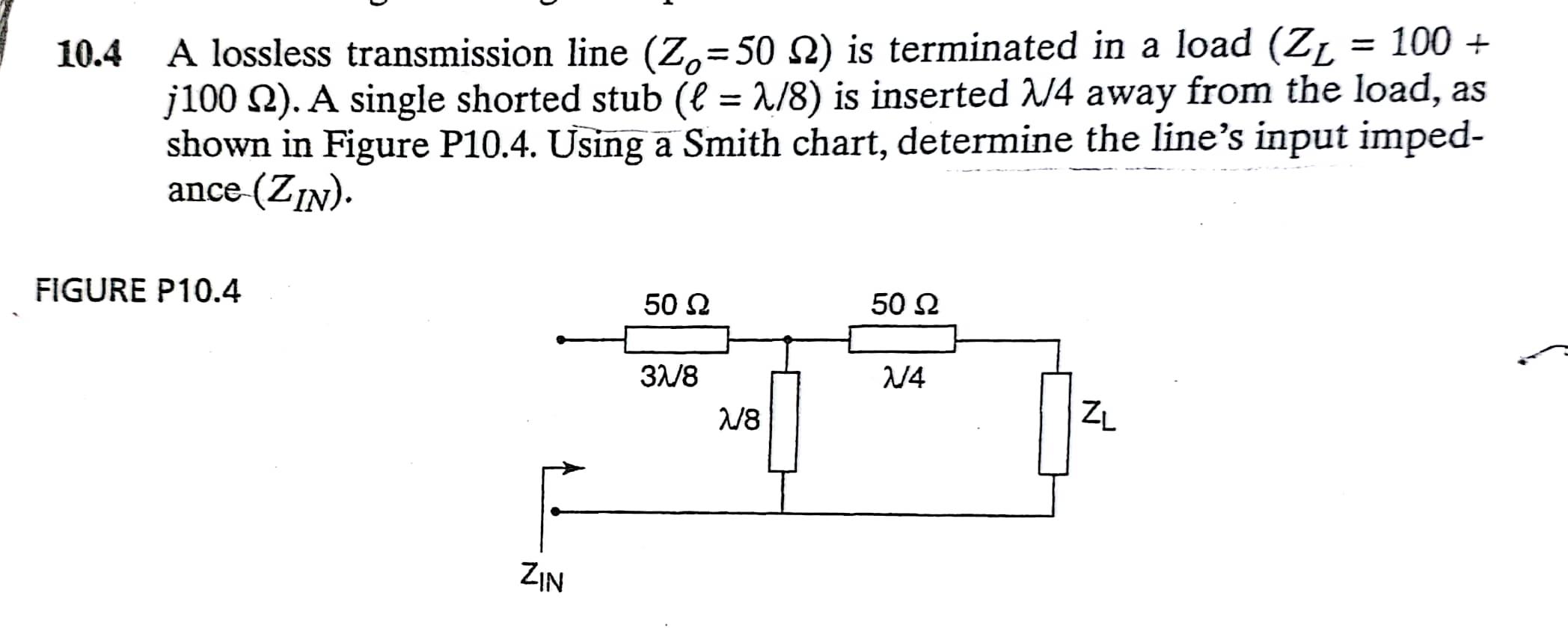 Solved 10.4 A lossless transmission line (Z050 ) is