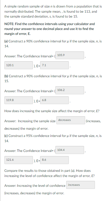 Solved A simple random sample of size n ﻿is drawn from a | Chegg.com