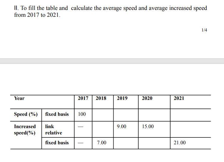 Solved II. To fill the table and calculate the average speed | Chegg.com