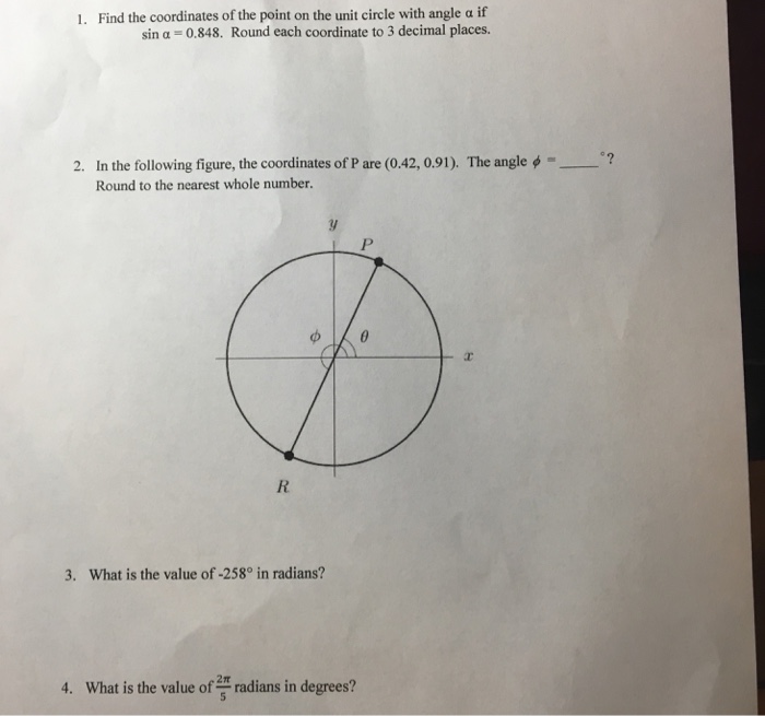 Solved Find the coordinates of the point on the unit circle | Chegg.com