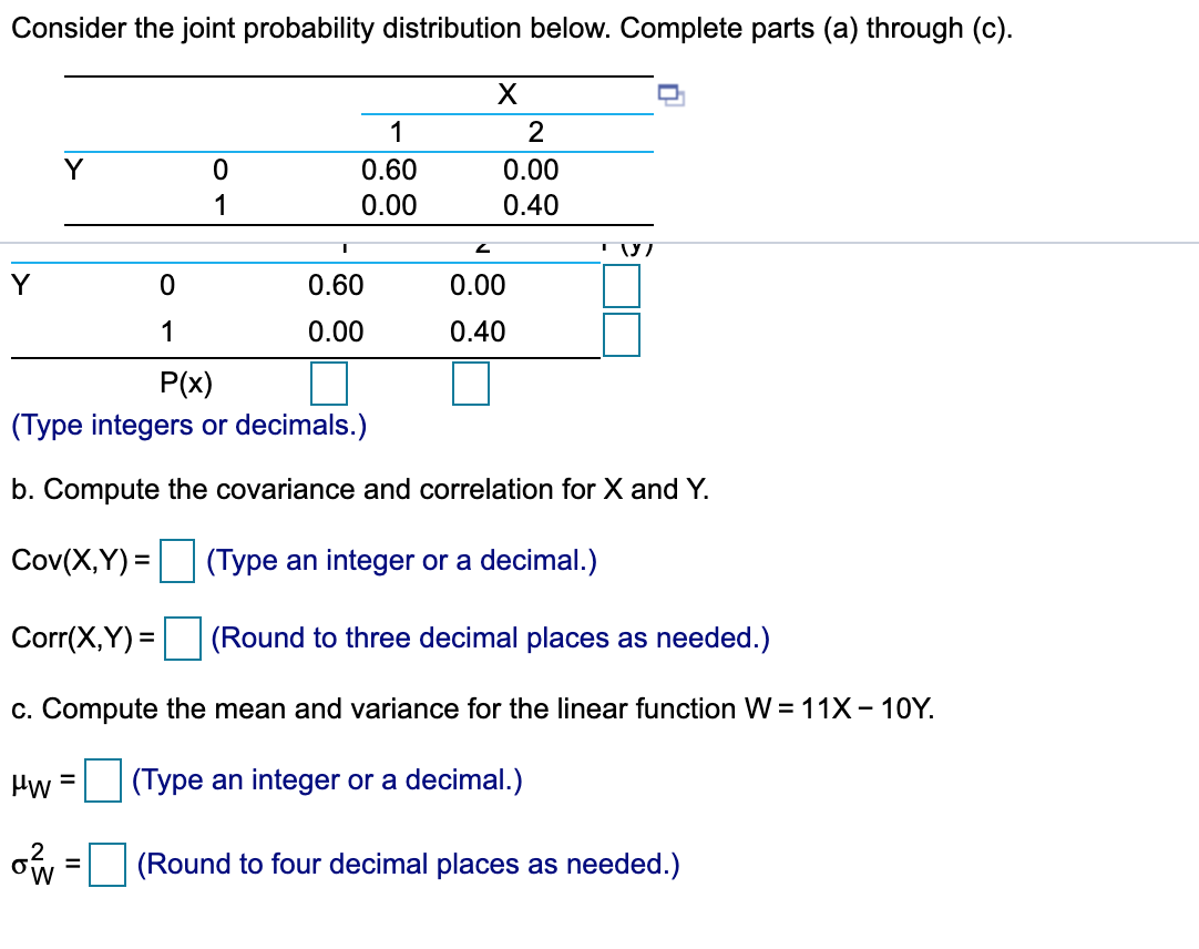 Solved Consider the joint probability distribution below. | Chegg.com