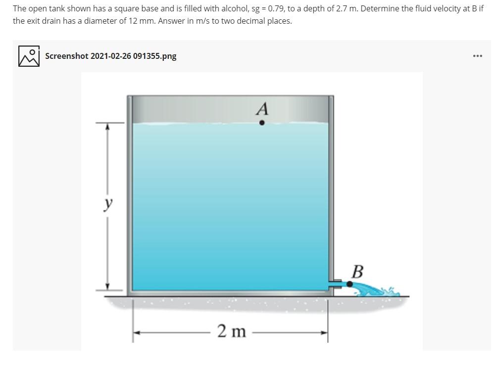 Solved The open tank shown has a square base and is filled | Chegg.com