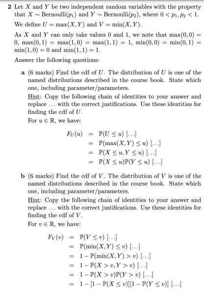 Solved 2 Let X and Y be two independent random variables | Chegg.com