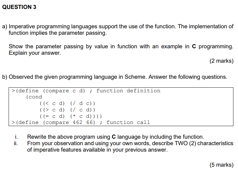 Solved a) Imperative programming languages support the use | Chegg.com