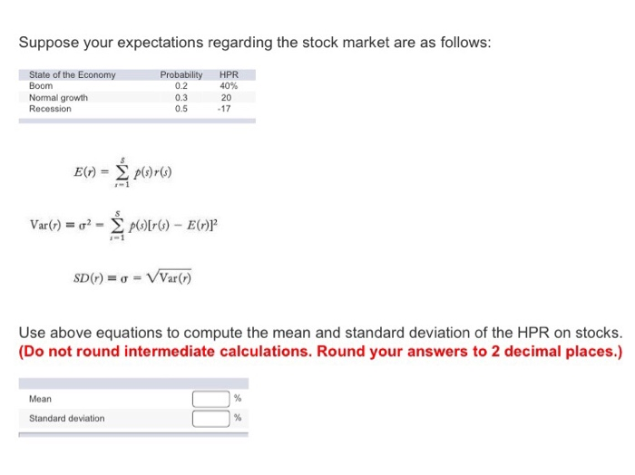 Suppose Your Expectations Regarding The Stock Market Are As Follows
