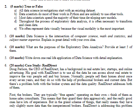 Solved 2. (6 Marks) True Or False A) All Data Science | Chegg.com