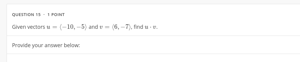 Solved QUESTION 15.1 POINT Given vectors u = (-10,-5) and v | Chegg.com