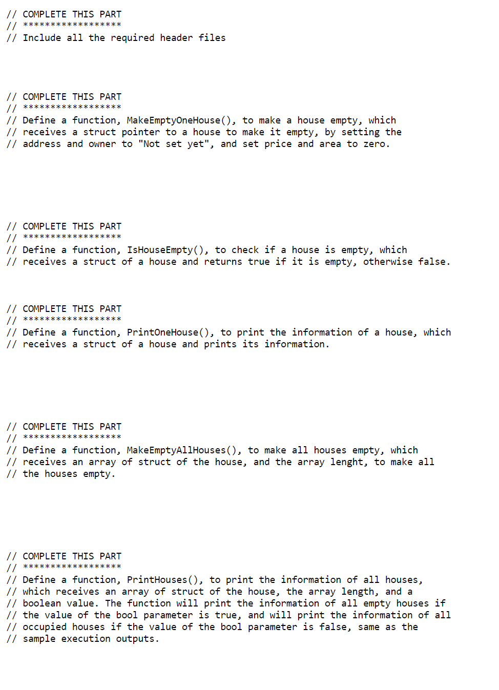 Please help complete code in C language. This code | Chegg.com