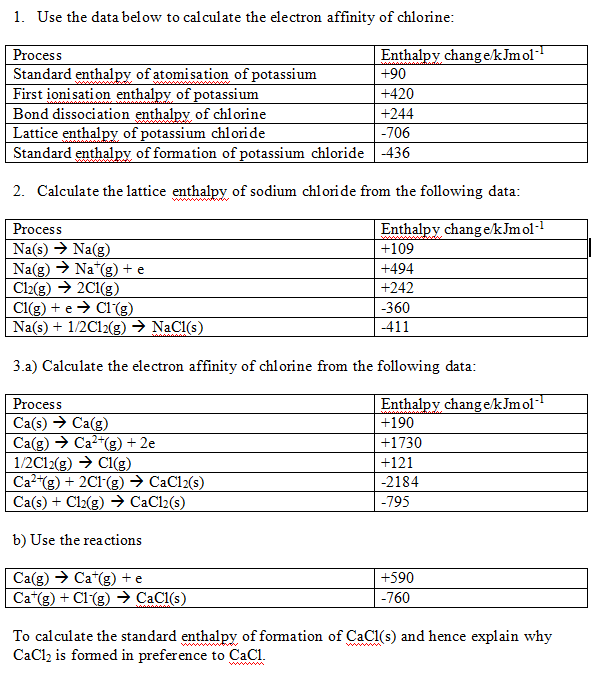 Solved 1. Use the data below to calculate the electron