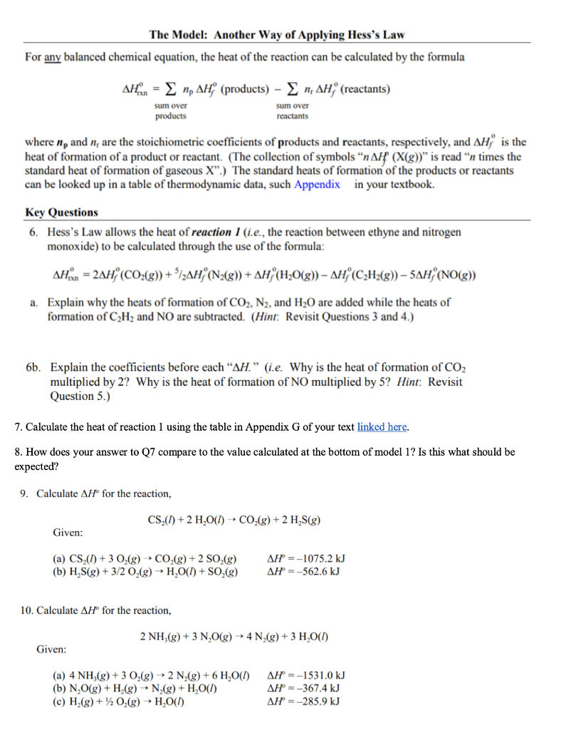 Solved The Model: Another Way of Applying Hess's Law For any | Chegg.com