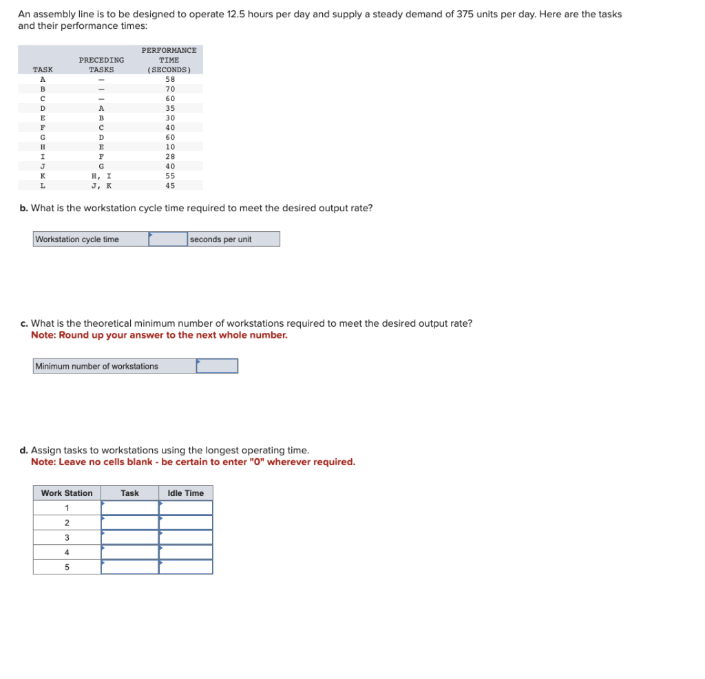 Solved An assembly line is to be designed to operate 12.5 | Chegg.com