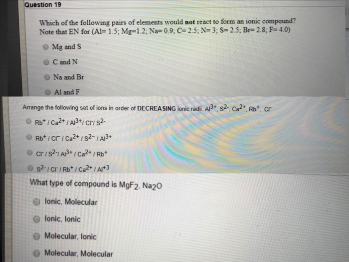 Solved Question 19 Which of the following pairs of elements | Chegg.com