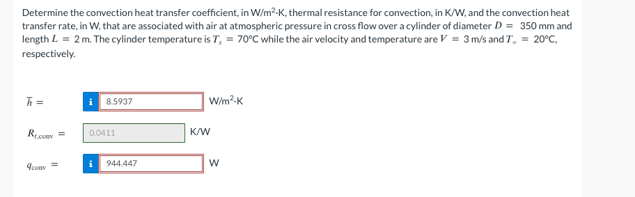 Solved Determine the convection heat transfer coefficient, | Chegg.com