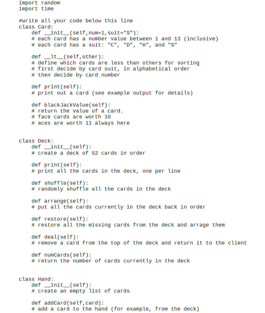 Solved Write the methods for three classes (Card, Deck, and | Chegg.com