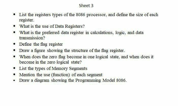 Solved Sheet 3 • List the registers types of the 8086 | Chegg.com