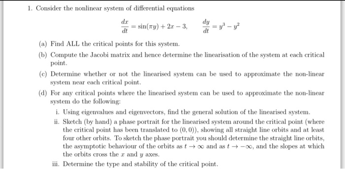 Solved Consider the nonlinear system of differential | Chegg.com