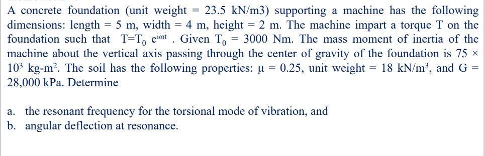 Solved A concrete foundation (unit weight =23.5kN/m3 ) | Chegg.com