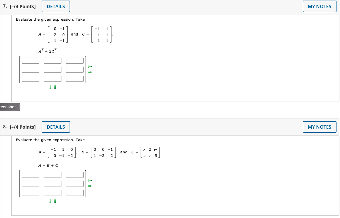 Solved 7. [-14 Points) DETAILS MY NOTES Evaluate the given | Chegg.com