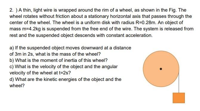 [Solved]: 2.) A Thin, Light Wire Is Wrapped Around The Rim