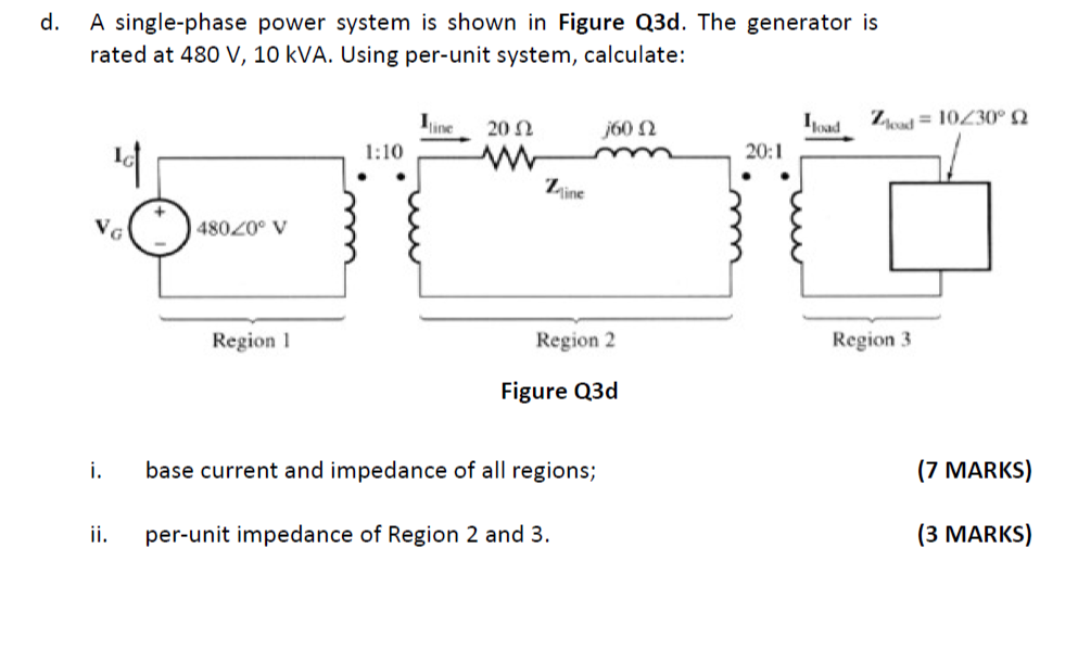 Solved d. A single-phase power system is shown in Figure | Chegg.com